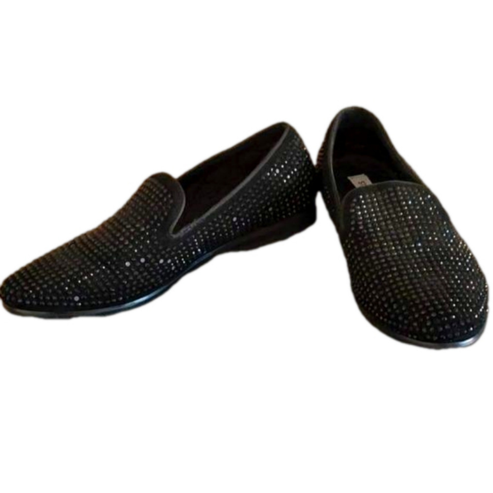 Steve Madden Black Rhinestone Slip-on Loafer Flats Size 10